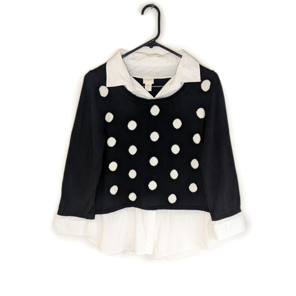 2000s Chico's Black/White Polkadot Layered Shirt/Sweater
